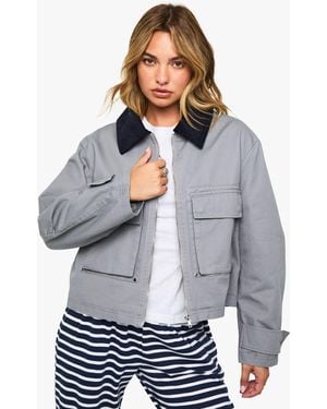 Boohoo Contrast Collar Barn Jacket - Grey
