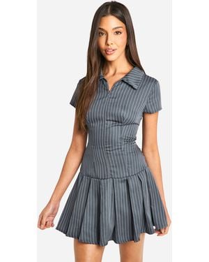 Boohoo Zip Box Pleat Mini Dress - Blue