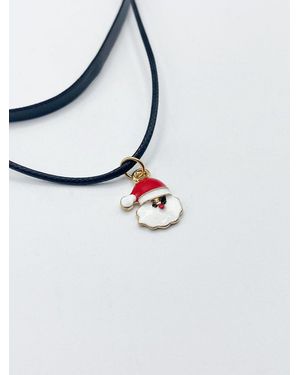 SVNX Pu Leather Choker With Santa Claus Charm - White