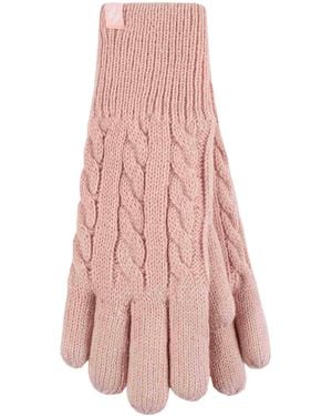Heat Holders Ladies Cable Knit 2.3 Tog Fleece Lined Thermal Winter Gloves - Pink