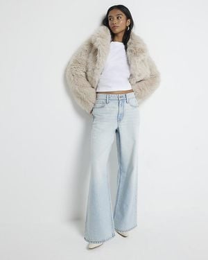 River Island Straight Jeans Petite High Waisted Relaxed - Blue