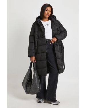 Boohoo Plus Belted Longline Puffer Jacket - Black
