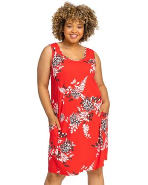 Roman Curve Floral Print Swing Dress - Red