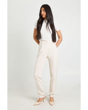 Boohoo Tall High Waist Tapered Tailored Suit Trousers - Natural