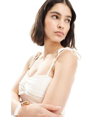 Miss Selfridge Pointelle Tie Shoulder Cami - Natural
