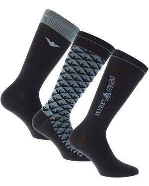 Emporio Armani 3 Pack Of Jacquard Logo Socks - Blue
