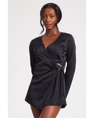 Quiz Satin Wrap Playsuit - Blue