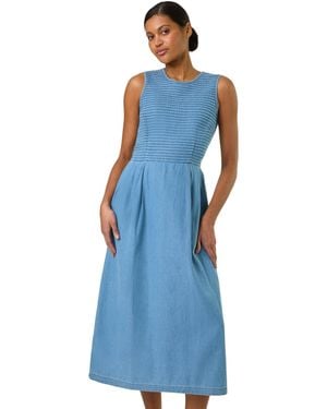 Roman Denim Midi Stretch Dress - Blue
