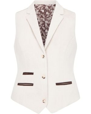 TruClothing Cream Tailored Fit Wool Blend Tweed Waistcoat - White