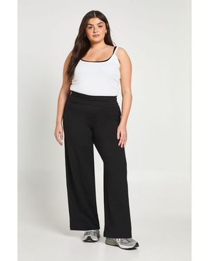 Boohoo Plus Jersey Fold Over Waist Wide Leg Trouser - Black