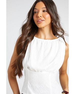 Boohoo Woven Lace Boat Neck Ruched Top - White