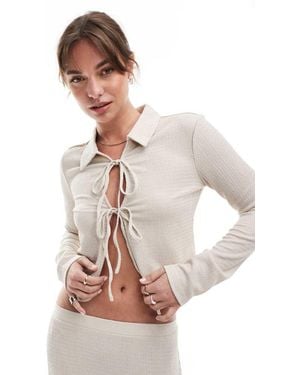 Vero Moda Textured Jersey Tie Front Long Sleeve Top Co-ord - Natural