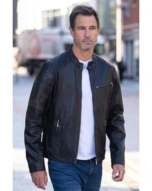 Ashwood Leather 'Largo' Real Zip-Up Biker Jacket - Blue