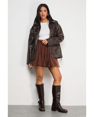Warehouse Chiffon Godet Flippy Mini Skirt - Brown