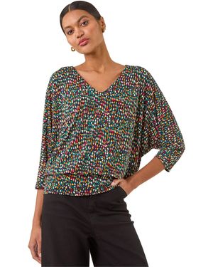 Roman Abstract Bubble Hem Top - Black