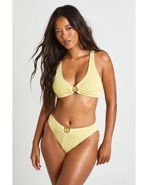 Boohoo Shell Trim Crinkle High Waist Bikini Brief - Yellow