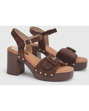 Oasis Regina Faux Suede Buckle Detail High Block Heel Platform Sandals - Brown