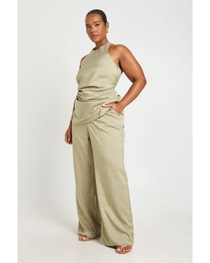 Boohoo Plus Marl Mid Rise Tailored Trouser - Natural