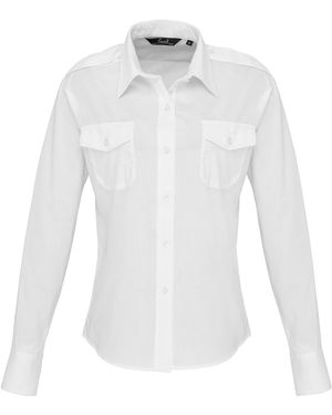 PREMIER Ladies Long Sleeve Pilot Shirt - White
