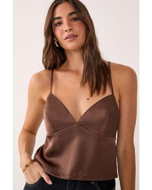 Nasty Gal Satin Tie Back Cami Top - Brown