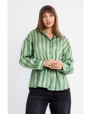 Hiccup Striped Satin Buttoned Shirt - Green