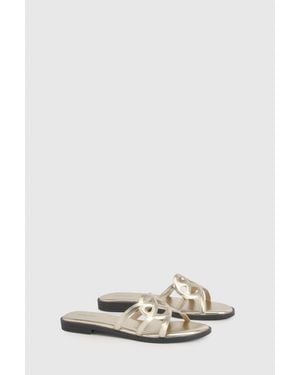 Boohoo Cut Out Flat Sliders - Metallic