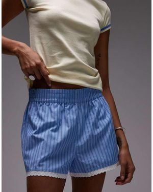 TOPSHOP High Waisted Stripe Lace Trim Boxer Short - Blue
