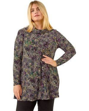 Roman Curve Spot Print Cowl Neck Top - Grey