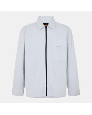 BOSS Solid Patterned Overshirt With Chest Pocket - Blue
