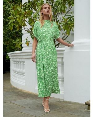 Ro&zo Ditsy Print Tuck Waist Midi Dress - Green