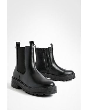 Boohoo Wide Fit Double Tab Detail Chunky Chelsea Boots - Black