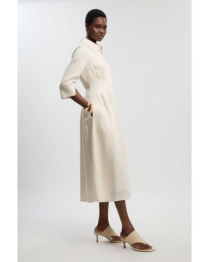 Karen Millen Petite Tailored Linen Darted Waist Midi Dress - White