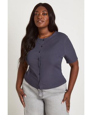 Boohoo Plus Double Layer Button Down Short Sleeve Top - Purple