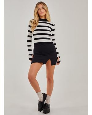 Pink Vanilla High Neck Ribbed Top - White