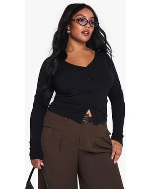 Boohoo Plus Soft Rib Button Cardigan - Black