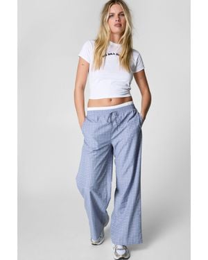 Nasty Gal Check Double Waistband Wide Leg Pant - Blue