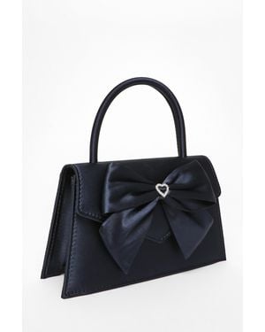 Quiz Diamante Bow Mini Top Handle Bag - Blue