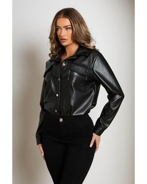 Femme Luxe Pu Long Sleeve Pocket Detail Jacket - Black