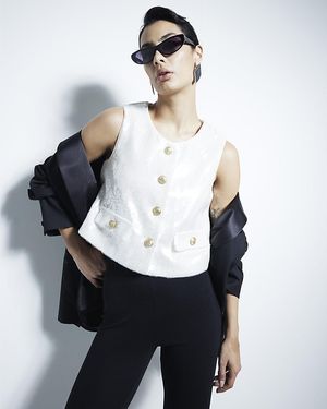 River Island Waistcoat Sequin Button - White