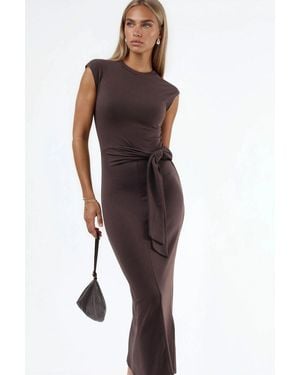Busem Midi Dress With Tie Detail - Brown