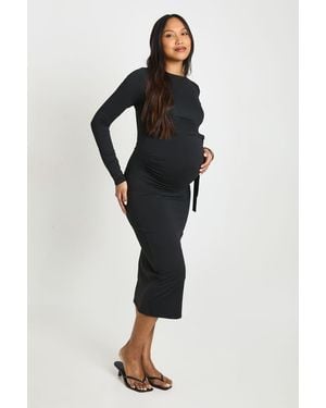 Boohoo Maternity Tie Side Wrap Midaxi Dress - Black