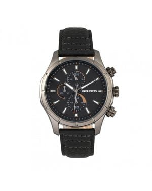 Breed Lacroix Chronograaf Horloge Met Leren Band - Zwart