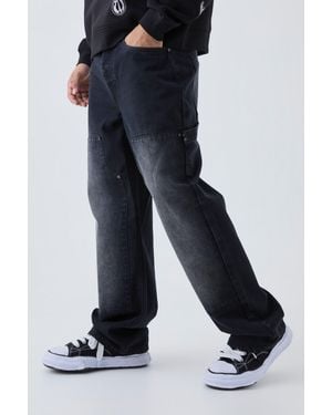 BoohooMAN Relaxed Fit Carpenter Washed Jeans - Black
