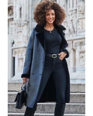Sosandar Premium Faux Shearling Trench Coat - Blue