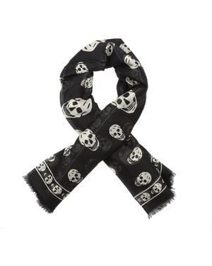 McQueen Skull Zijde Sjaal - Zwart