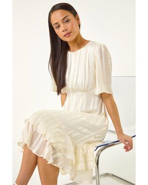 Roman Petite Stripe Frill Hem Midi Dress - Natural