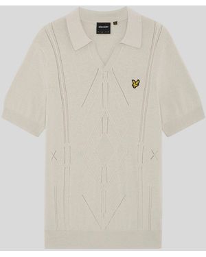 Lyle & Scott Open Collar Argyle Knitted Polo Shirt - Natural