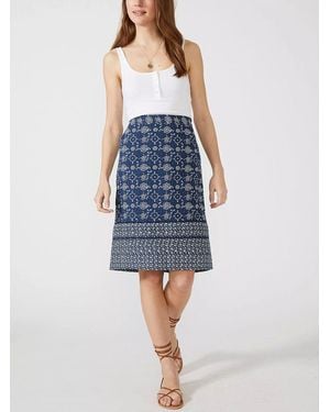 Mantaray Lined Cotton Print Summer Skirt - Blue