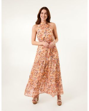 Blue Vanilla Halter Neck Belted Waist Maxi Dress - Pink