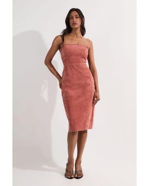 Karen Millen Suede Whipstitch Detail Bandeau Midi Dress - Red